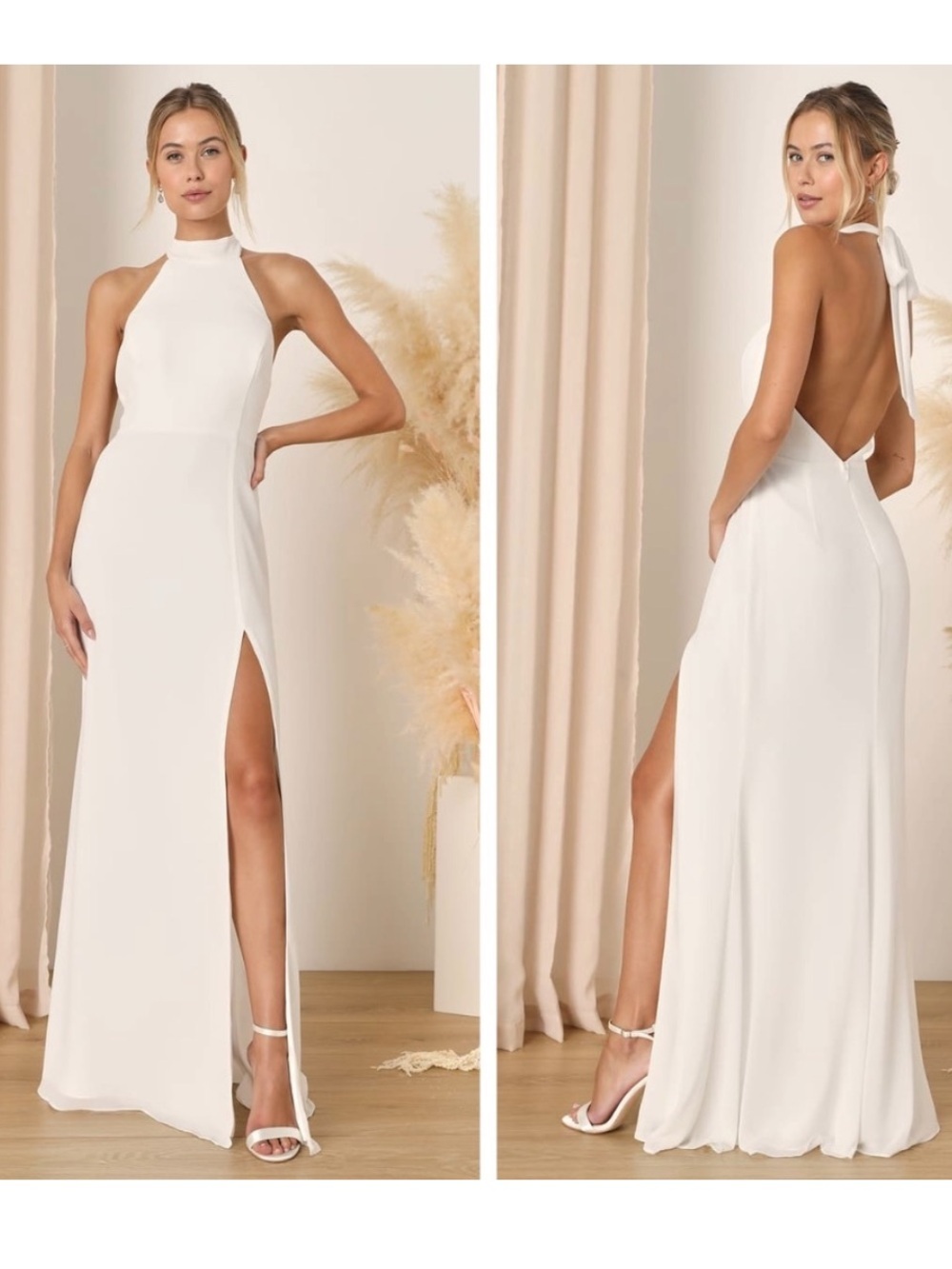 NWT Lulus Captured Your Heart White Halter Maxi Dress in White, Size small